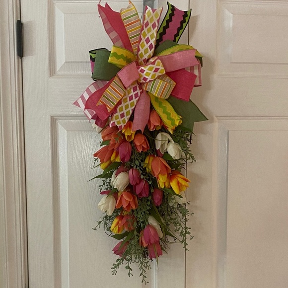Colorful Floral Door Swag with Ribbon - Picture 1 of 4